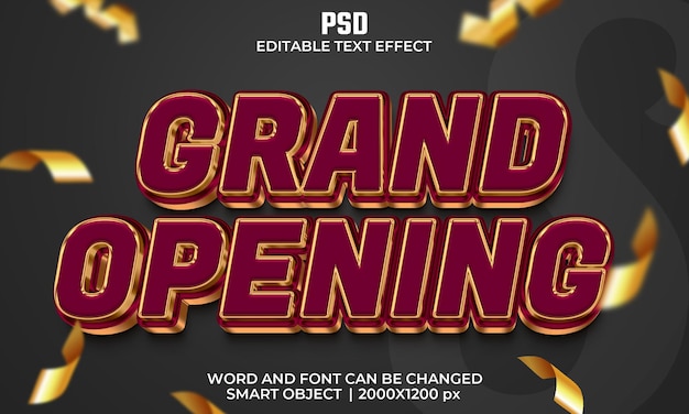 Grootse opening 3d bewerkbaar teksteffect Premium Psd met achtergrond