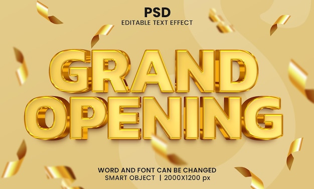 Grootse opening 3d bewerkbaar teksteffect premium psd met achtergrond