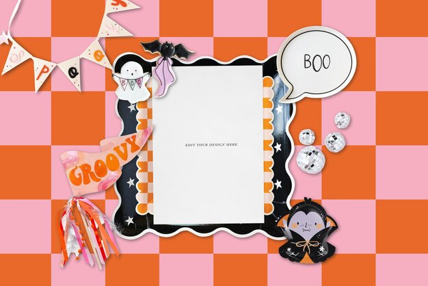 PSD groovy halloween invitation mockup