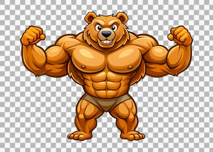 PSD grote bodybuilder cartoon beer gym body mascot van muscle witte achtergrond