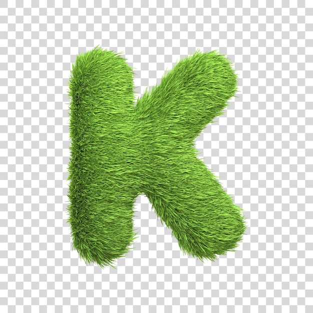 Grote letter k in de vorm van weelderig groen gras geïsoleerd op een witte achtergrond