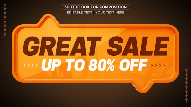 Grote verkoop D-tekstvak met korting in 3D-rendering