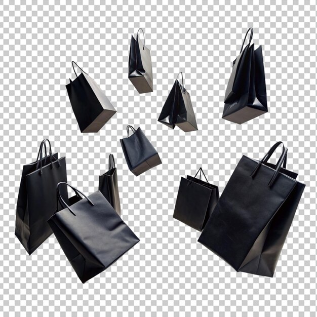 PSD group of black shopping bags levitating