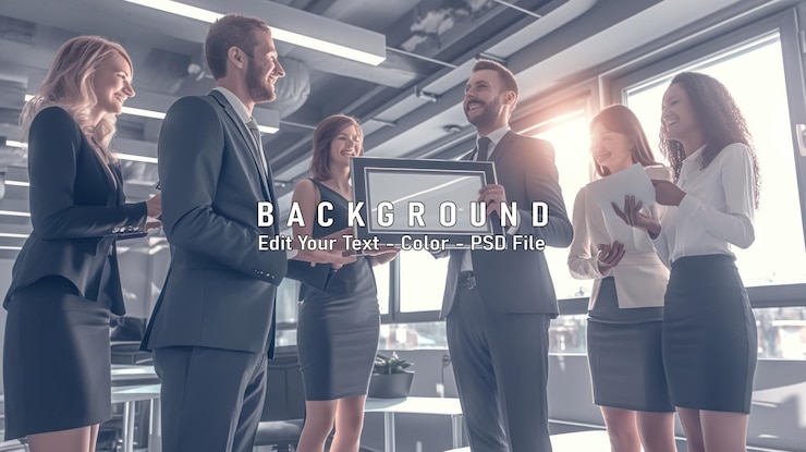 PSD a group of business people in a modern office celebrating an ac