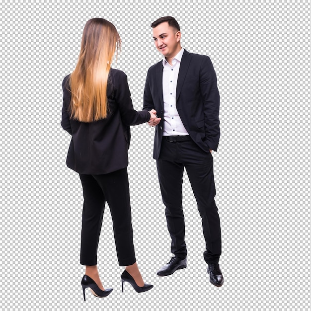 Group of business people smiling man and woman in black suite on white