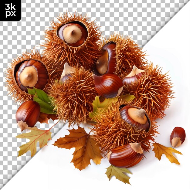 PSD a group of chestnuts with a black and white background with a photo of a tree