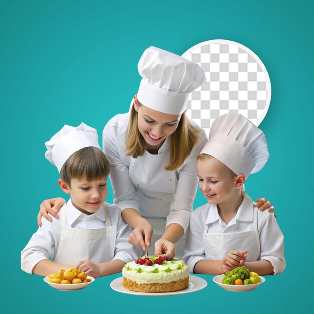 PSD group of children and teacher in kitchen during cooking classes