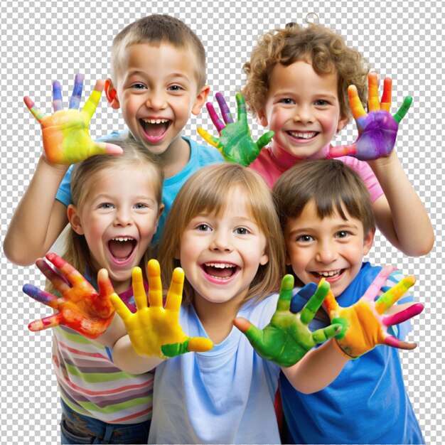 PSD group of childs showing his painted hands