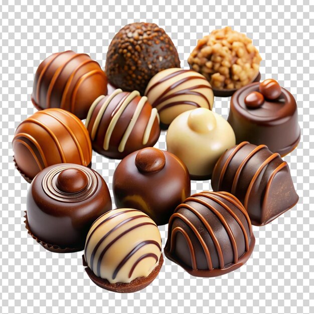 PSD a group of chocolate candies and truffles on transparent background