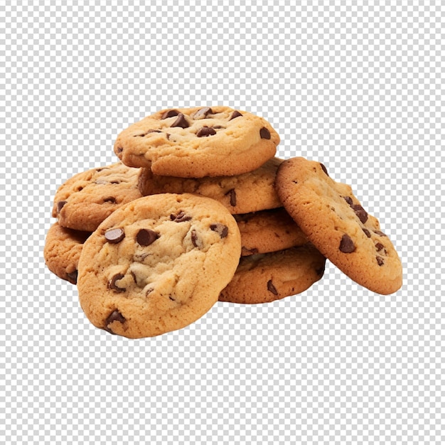 a group of cookies with chocolate chips isolated on white background