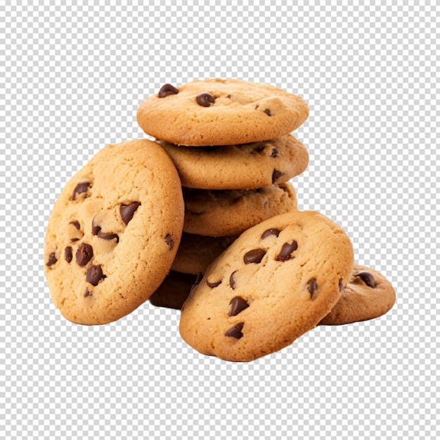 A group of cookies with chocolate chips isolated on white background