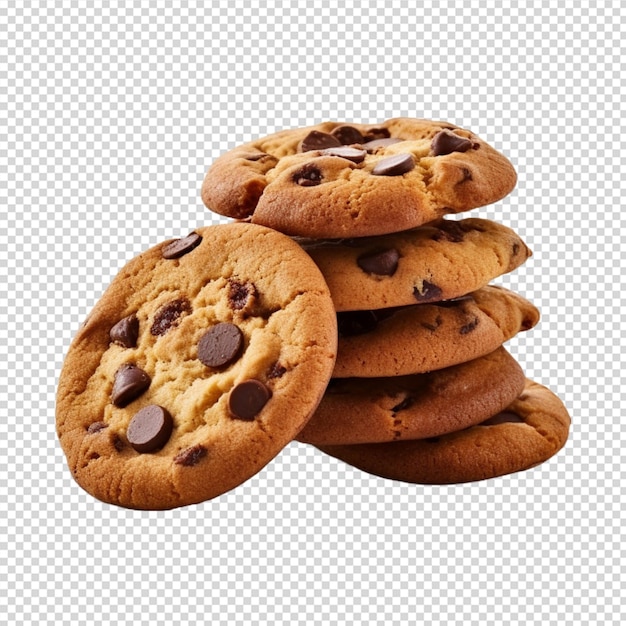 a group of cookies with chocolate chips isolated on white background