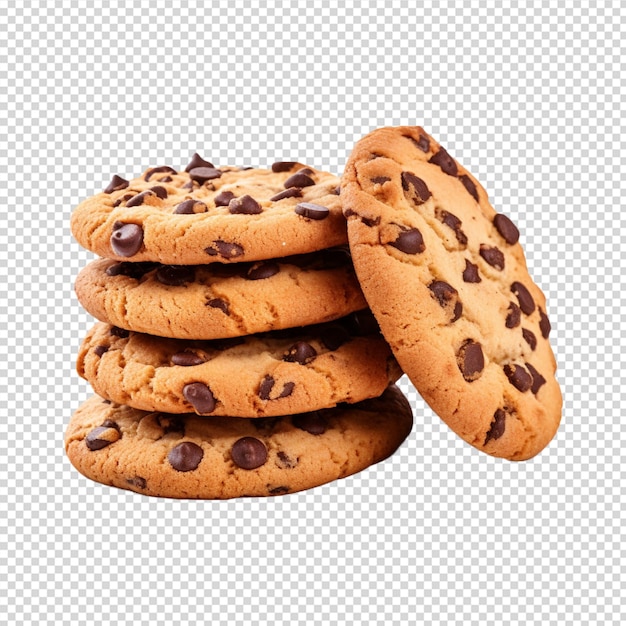 a group of cookies with chocolate chips isolated on white background