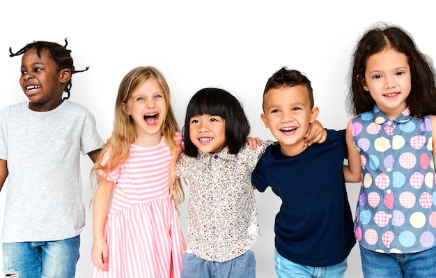PSD group of cute and adorable children smiling and being happy