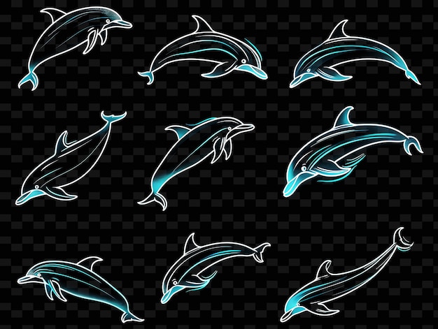 A group of dolphins with a blue background