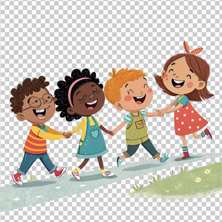 PSD group of doodle children cartoon character