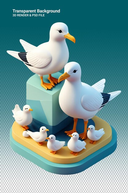 PSD a group of ducks and ducks on a cake with a blue background