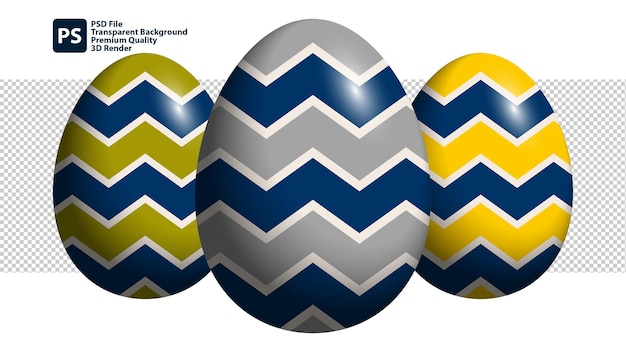 A group of easter eggs with a yellow chevron pattern on the top.