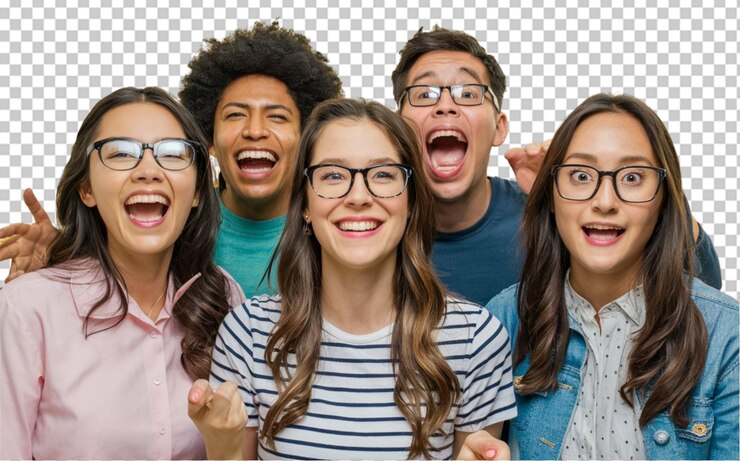 PSD group of friends making funny faces and posing together