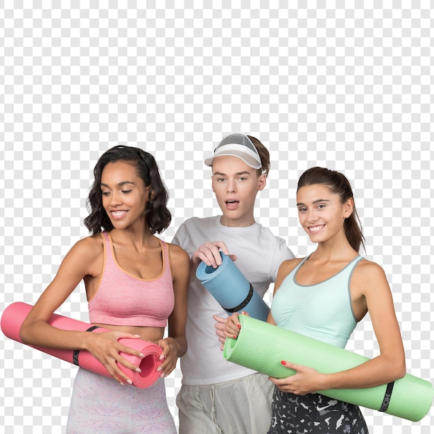 Group of friends with yoga mats