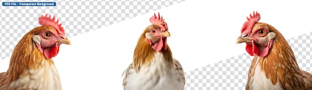 A group of funny chickens captured in closeup portraits