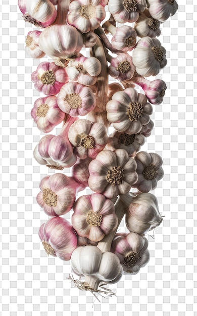 A group of garlics are shown on a transparent background