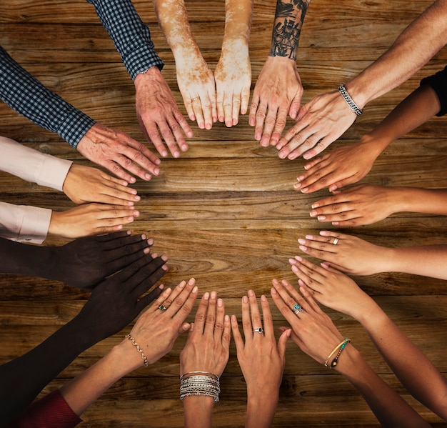 PSD group of hands assemble in aerial view