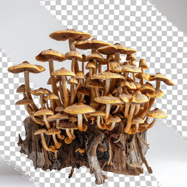 PSD a group of mushrooms are on a tree stump