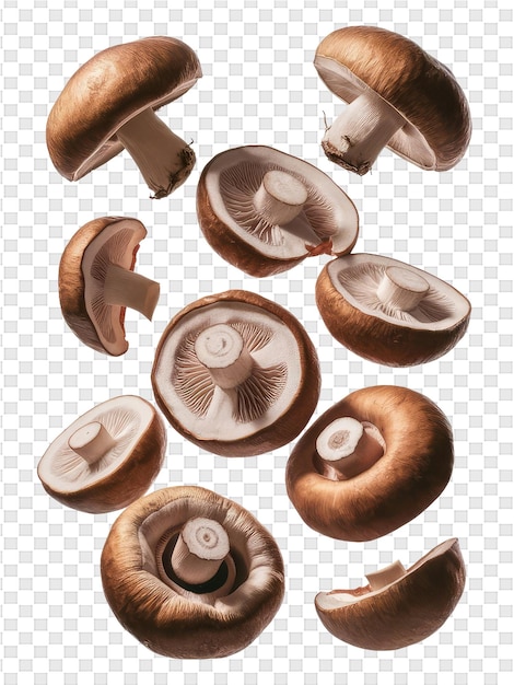 PSD a group of mushrooms with a white background