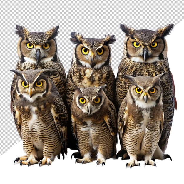 Group of owl on transparent background