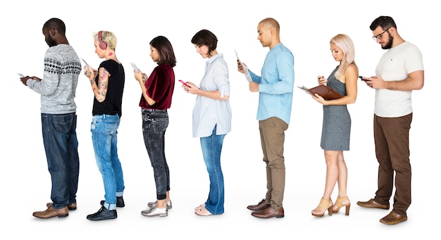 Group of people conneted by digital devices