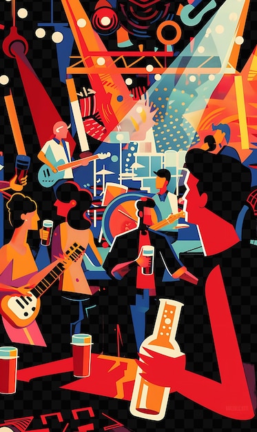 PSD gruppo di persone che si godono la birra in un concerto vista dettagliata della cartolina poster banner international