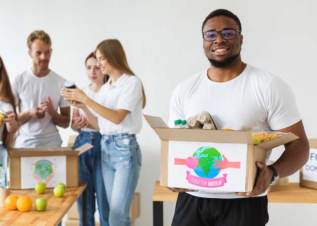 Group of people helping with donations