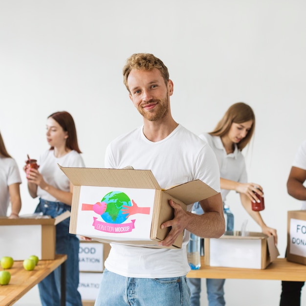 Group of people helping with donations