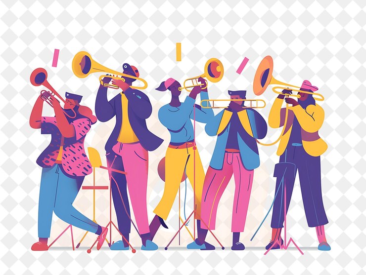 PSD a group of people playing instruments with the words quot jazz band quot