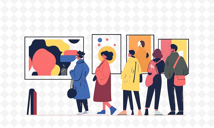 PSD a group of people standing in front of a painting that says quot the art of the artist quot