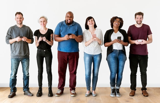 Group of people using mobile phone