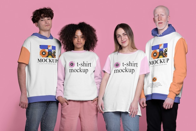 Group of people wearing shirt mock-up