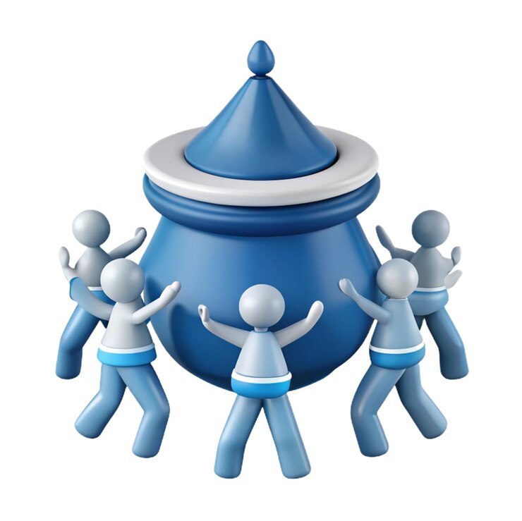 PSD a group of people with arms around each other with one holding a blue dome