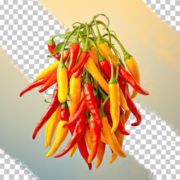 PSD group of red and yellow chili peppers on a transparent background