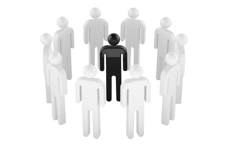 PSD group rehabilitation meeting concept silhouettes figures of people in circle with one of them inside 3d rendering isolated on transparent background
