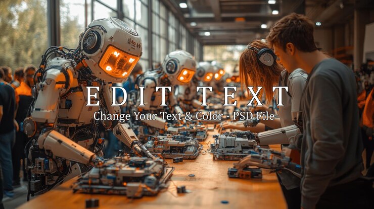 PSD a group of robots and humans work together at a table building something