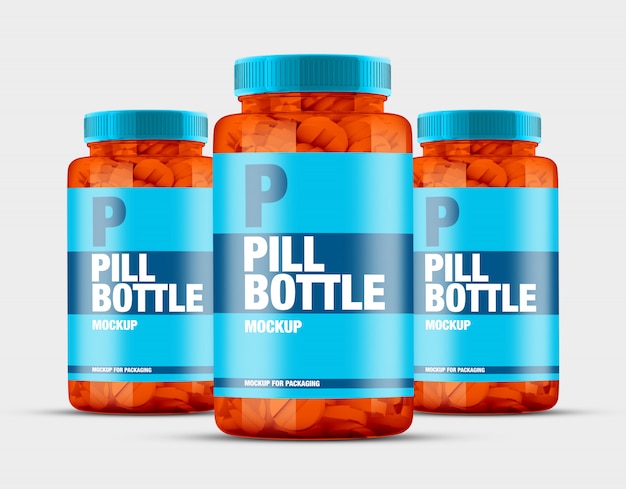 Group of Transparent pills bottles mockup