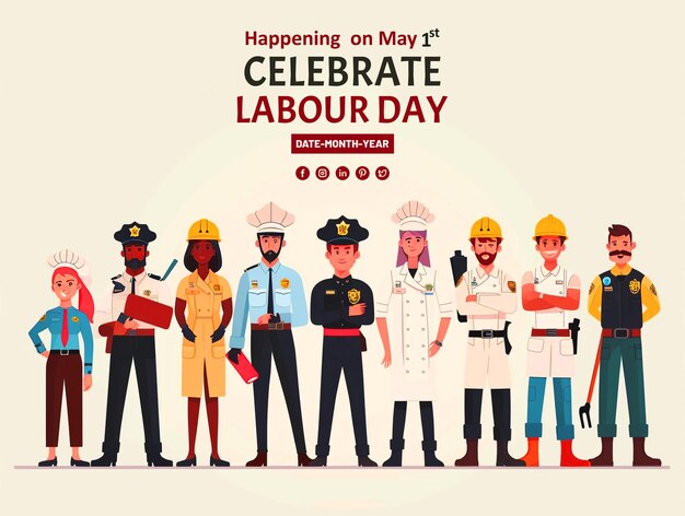 PSD a group of workers happy labor day poster design