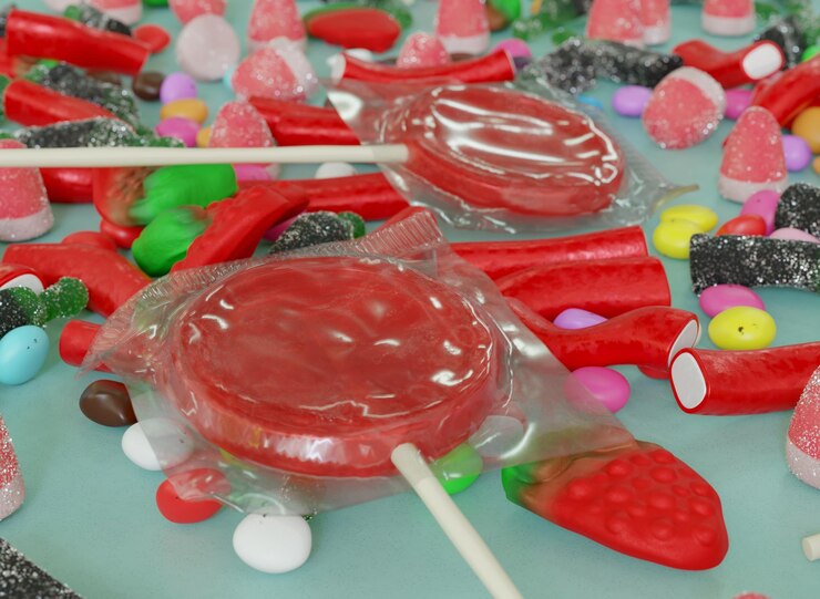 PSD grouping of sweets and candies with a very closeup