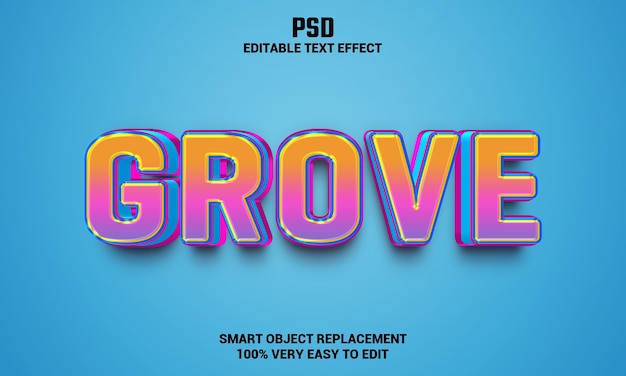 PSD 배경이 있는 grove 3d 편집 가능한 텍스트 효과 프리미엄 psd 파일