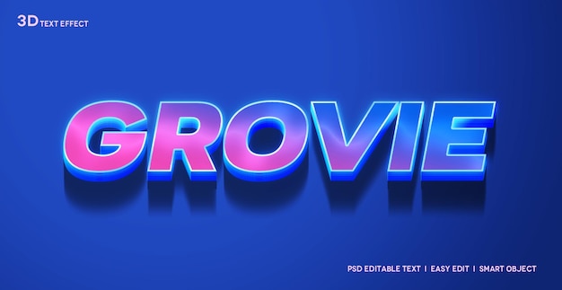 PSD grovie 3d text style effect mockup template premium