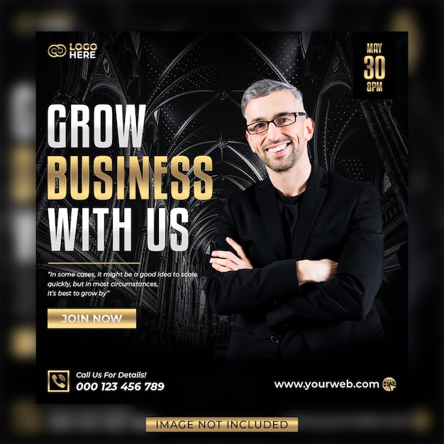 Grow your business social media and instagram post web banner template