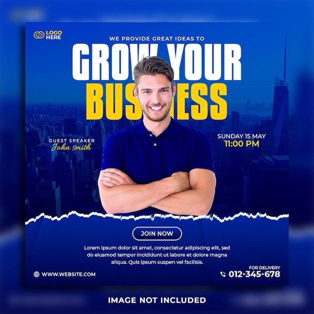 Grow your business social media and instagram post web banner template