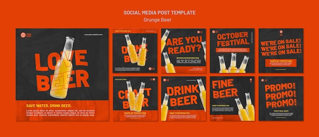 PSD modello di post sui social media di birra grunge